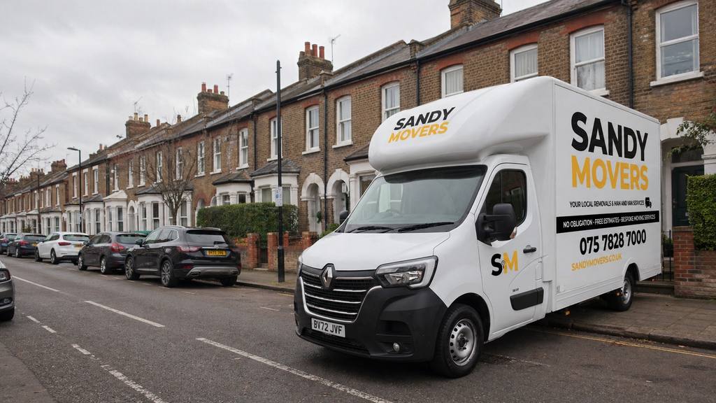 Sandy Movers Renault Master van on a London terrace street